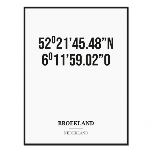 Poster/kaart BROEKLAND met coördinaten