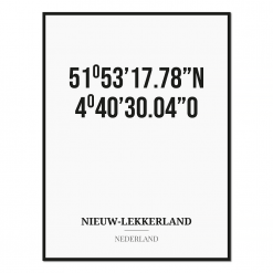 Poster/kaart NIEUW-LEKKERLAND met coördinaten