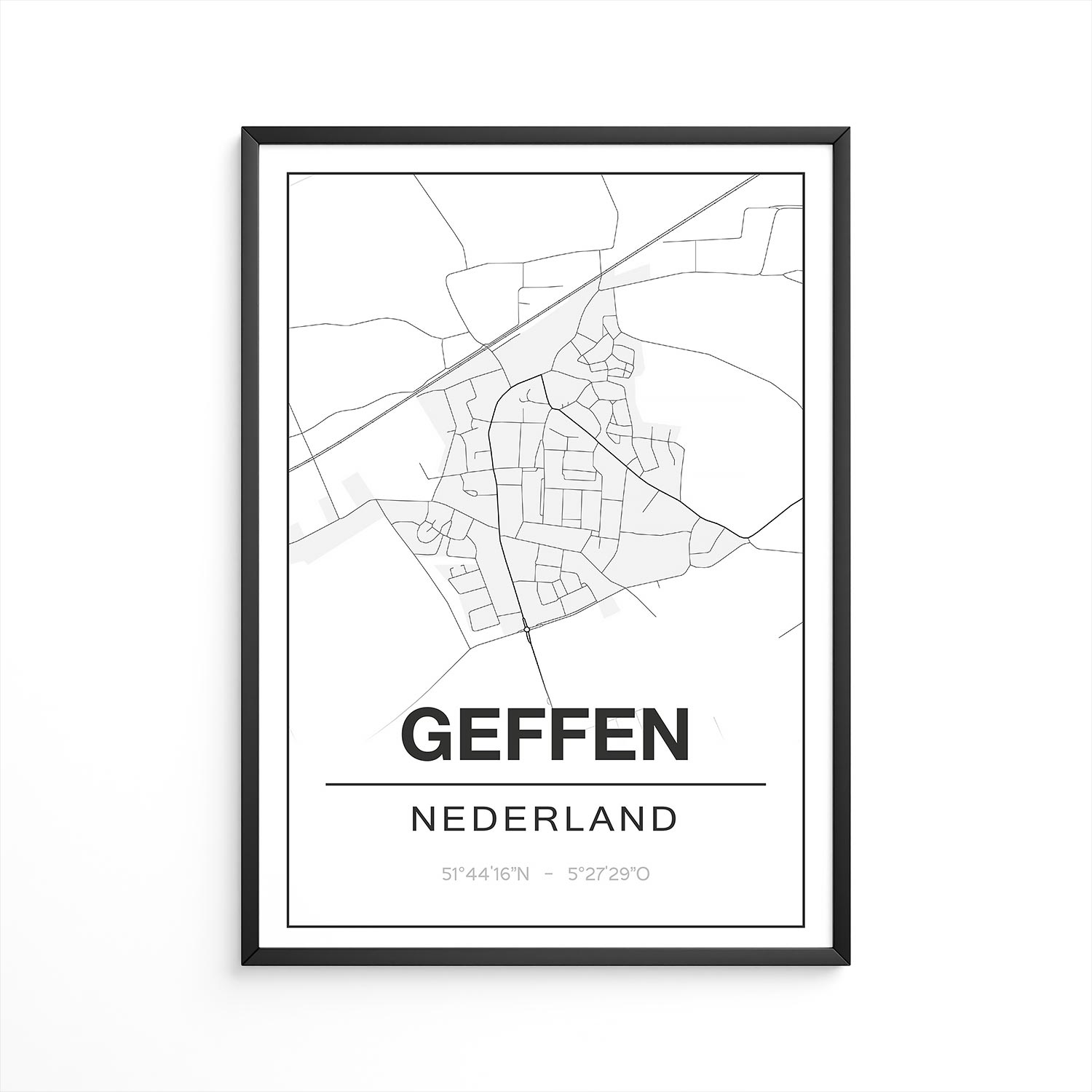 Poster Geffen - Noord-Brabant - Plattegrond